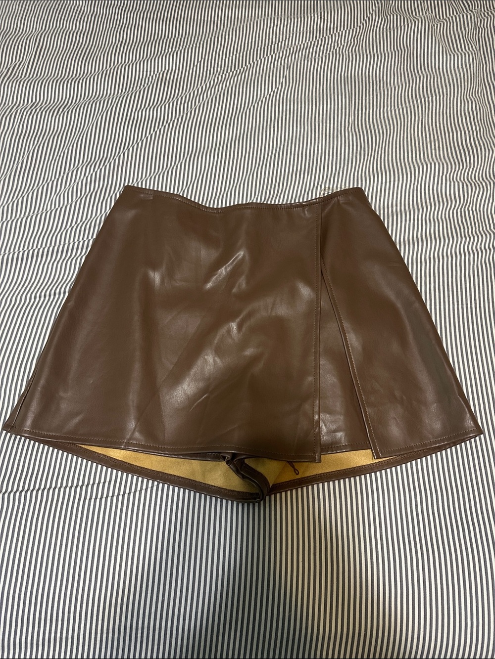 Brown Faux Leather A-Line Skort